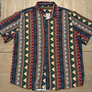 Mcedar Short Sleeve Tribal Print Button Down Shirt